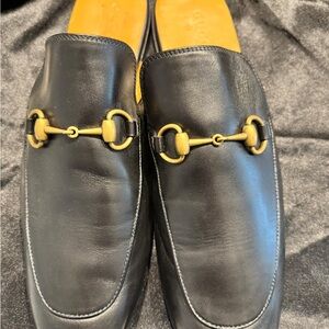 Gucci Black Leather Bit Loafers with Gold Hardware